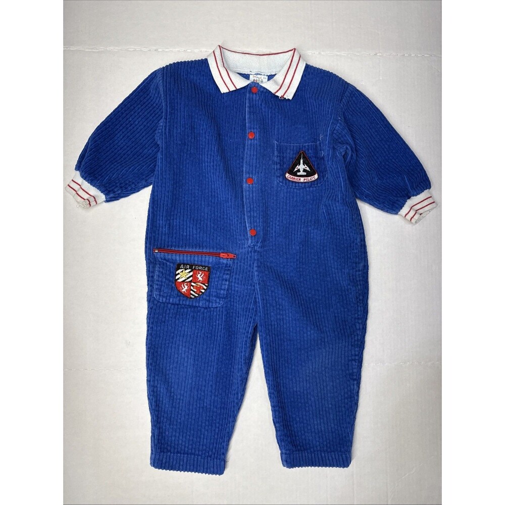 Vintage 4T Pilot Jumpsuit Air Force One Piece Blue Corduroy Toddler Costume